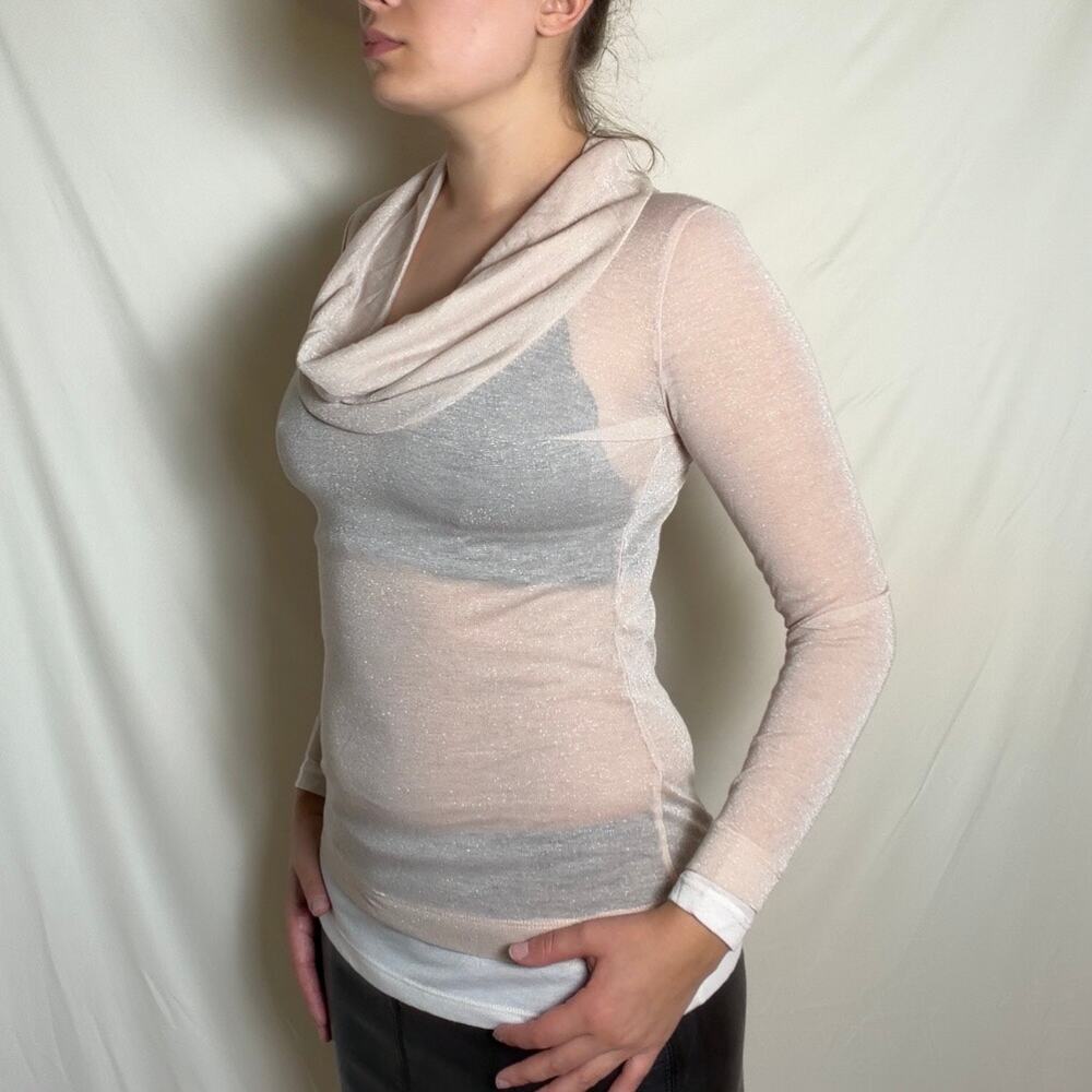 Pink and White Glittered Long Sleeve Top with